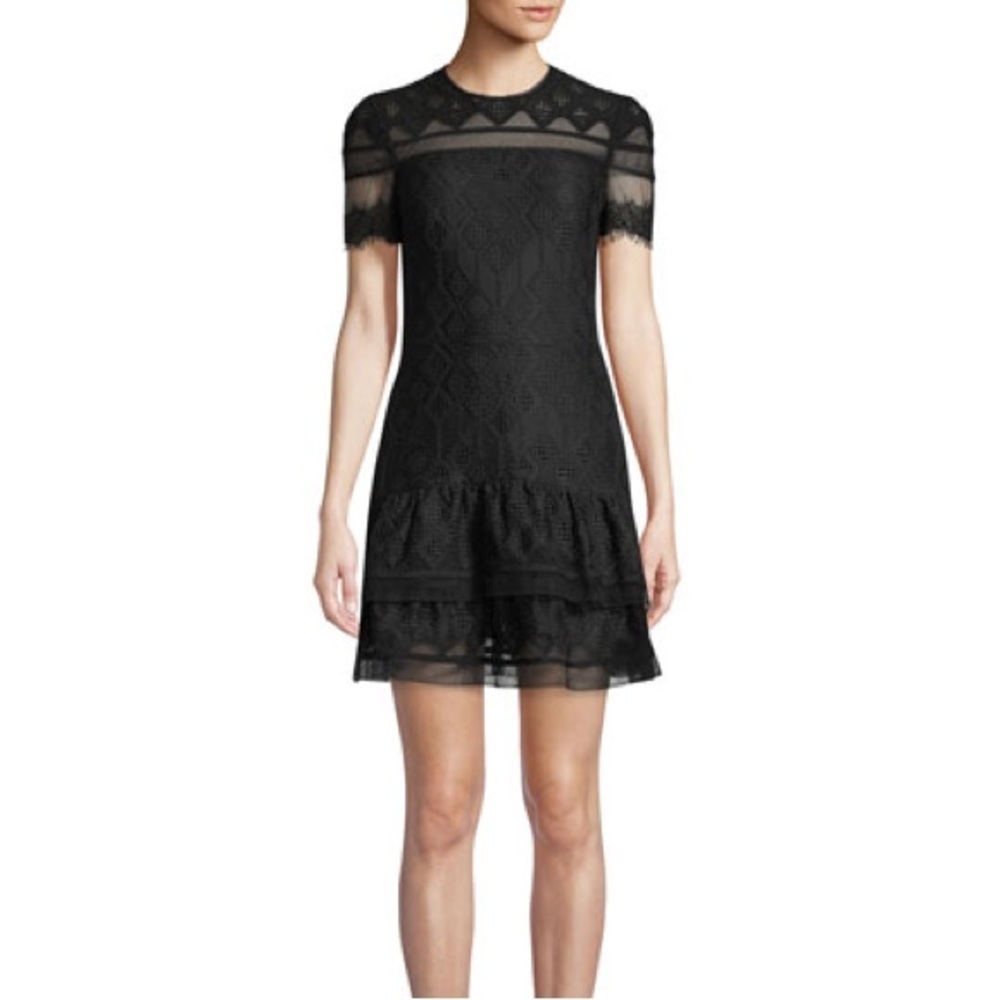 Jonathan Simkhai multimedia threaded mesh lace mini ruffle dress size 6